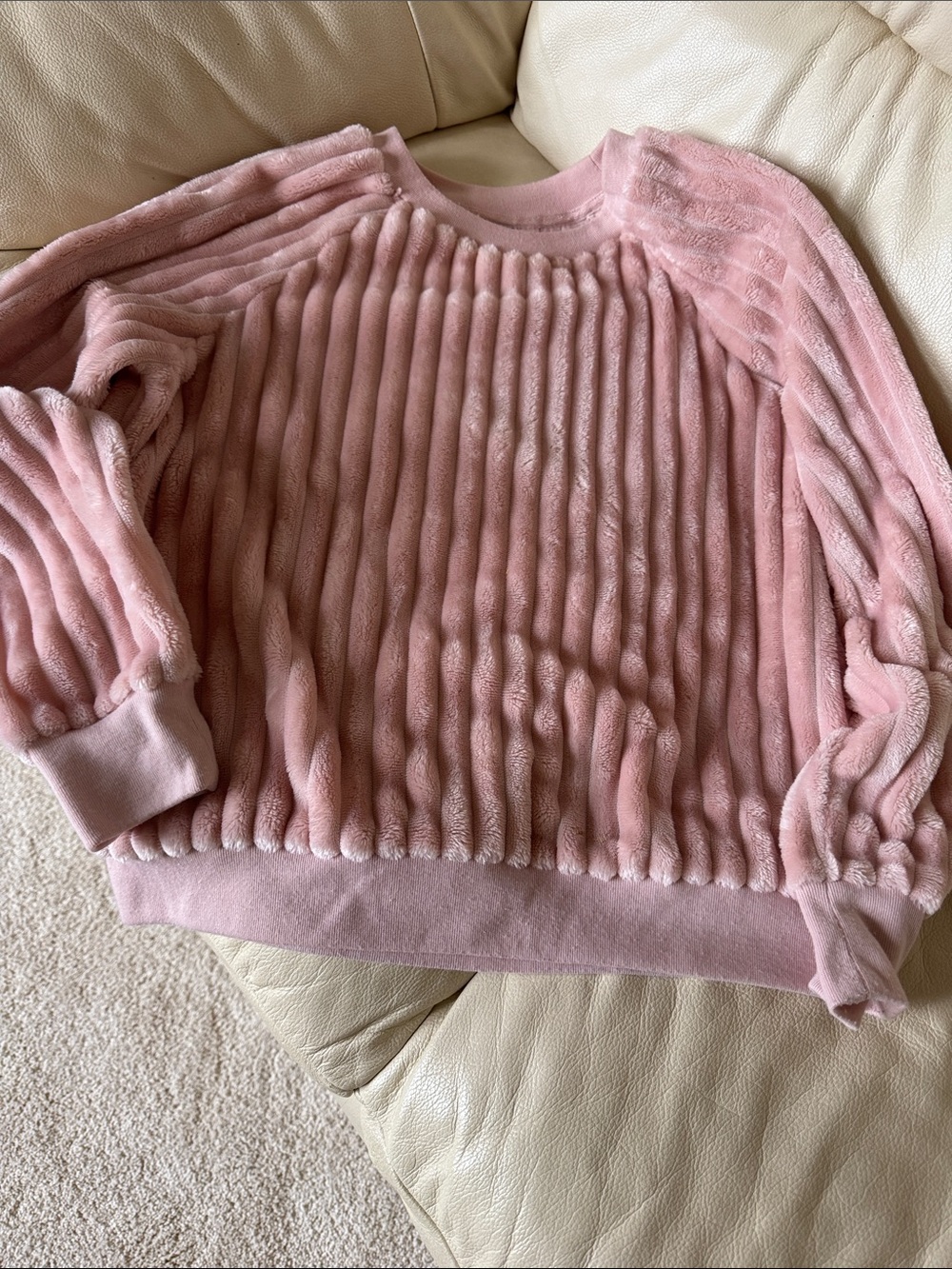 No Boundaries Plush Ribbed Crew Sweater in Dusty Pink